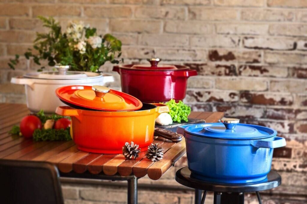 colourful dutch ovens on counter - best dutch oven reviews