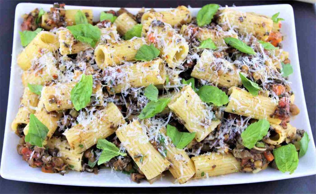 Vegetarian Pasta Rigatoni with Lentil Bolognese Sauce Recipe