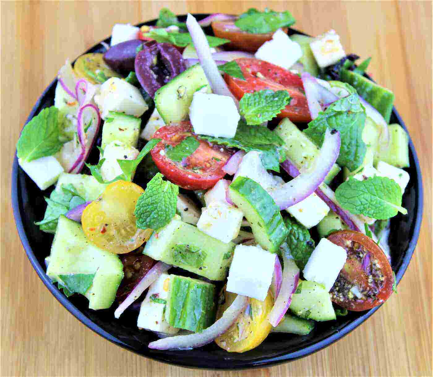 greek salad - traditional greek salad with lemon-herb vinaigrette recipe