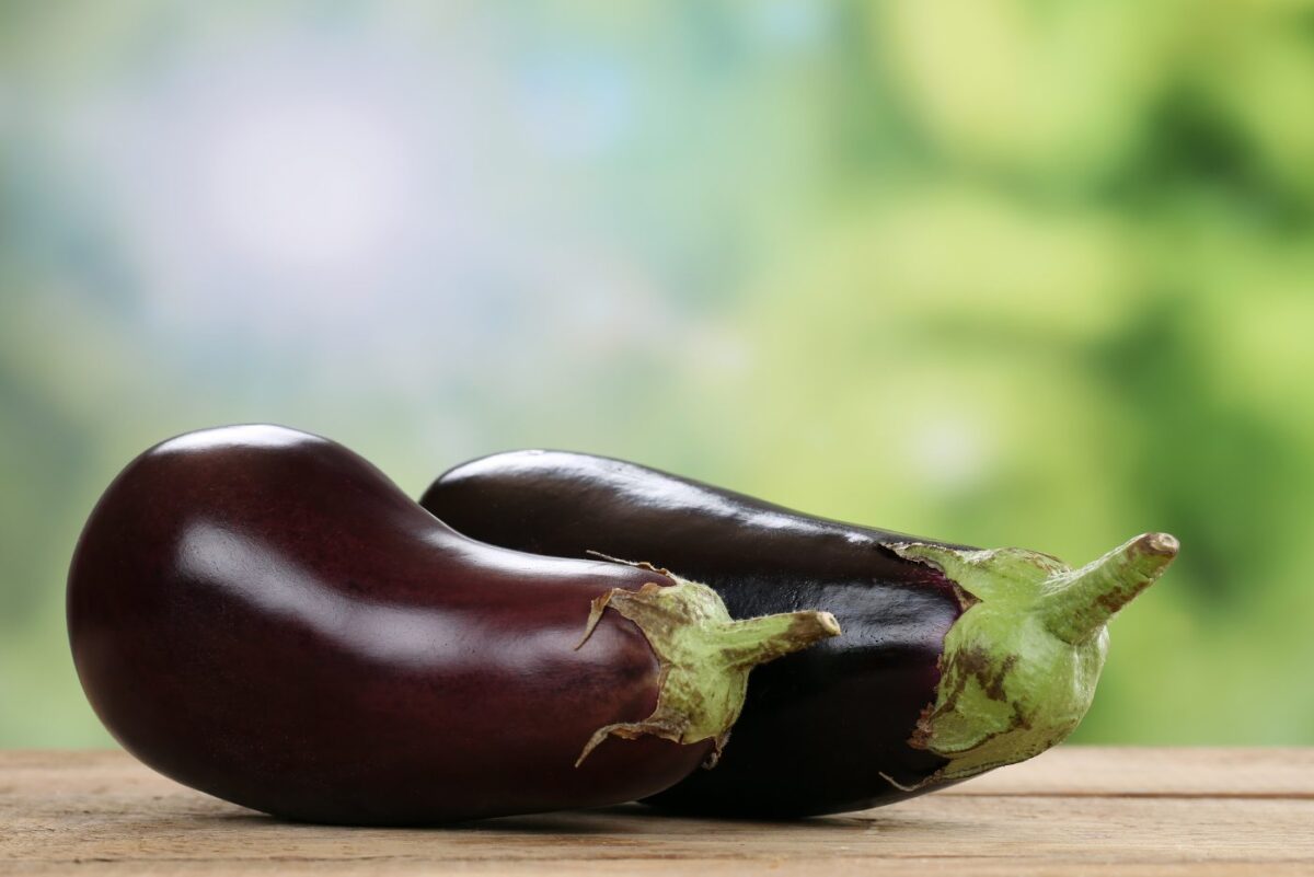 two eggplants on picnic table - how to tell if eggplant is bad